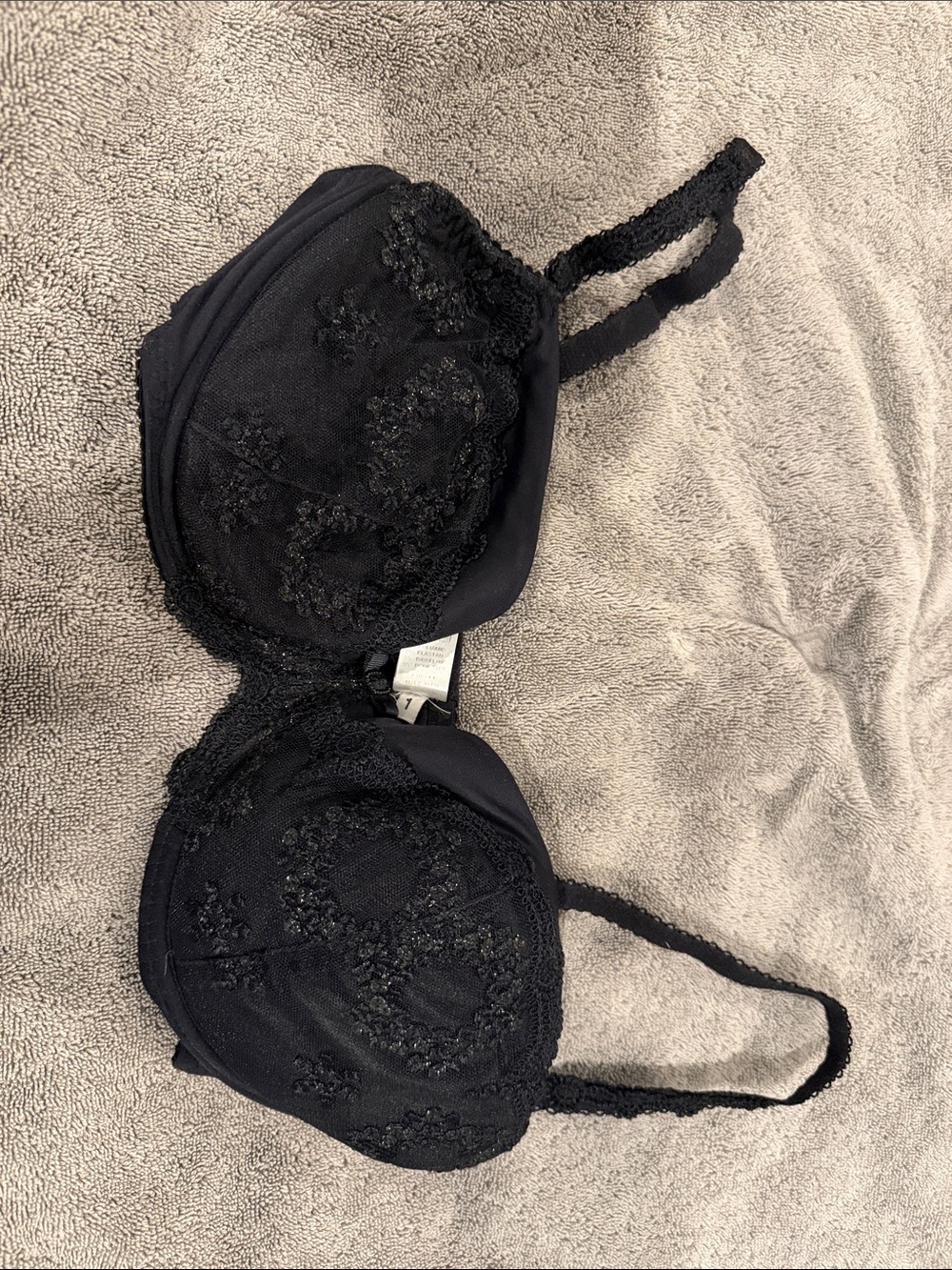 Black Lace Underwire Bra with Embroidered Cups